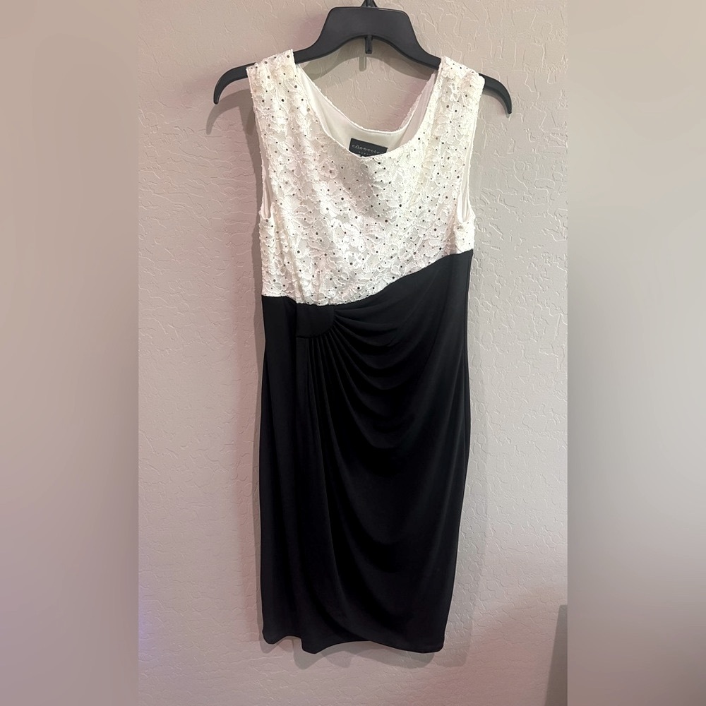 Connected Apparel White and Black Sequin Sheath Dress